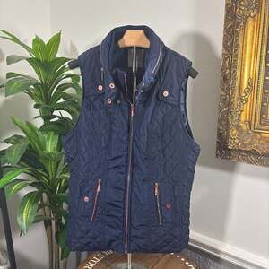 NWT - Lemon Tart Womens Navy Blue Quilted Skyros Vest Full Zip Jacket Size XL
